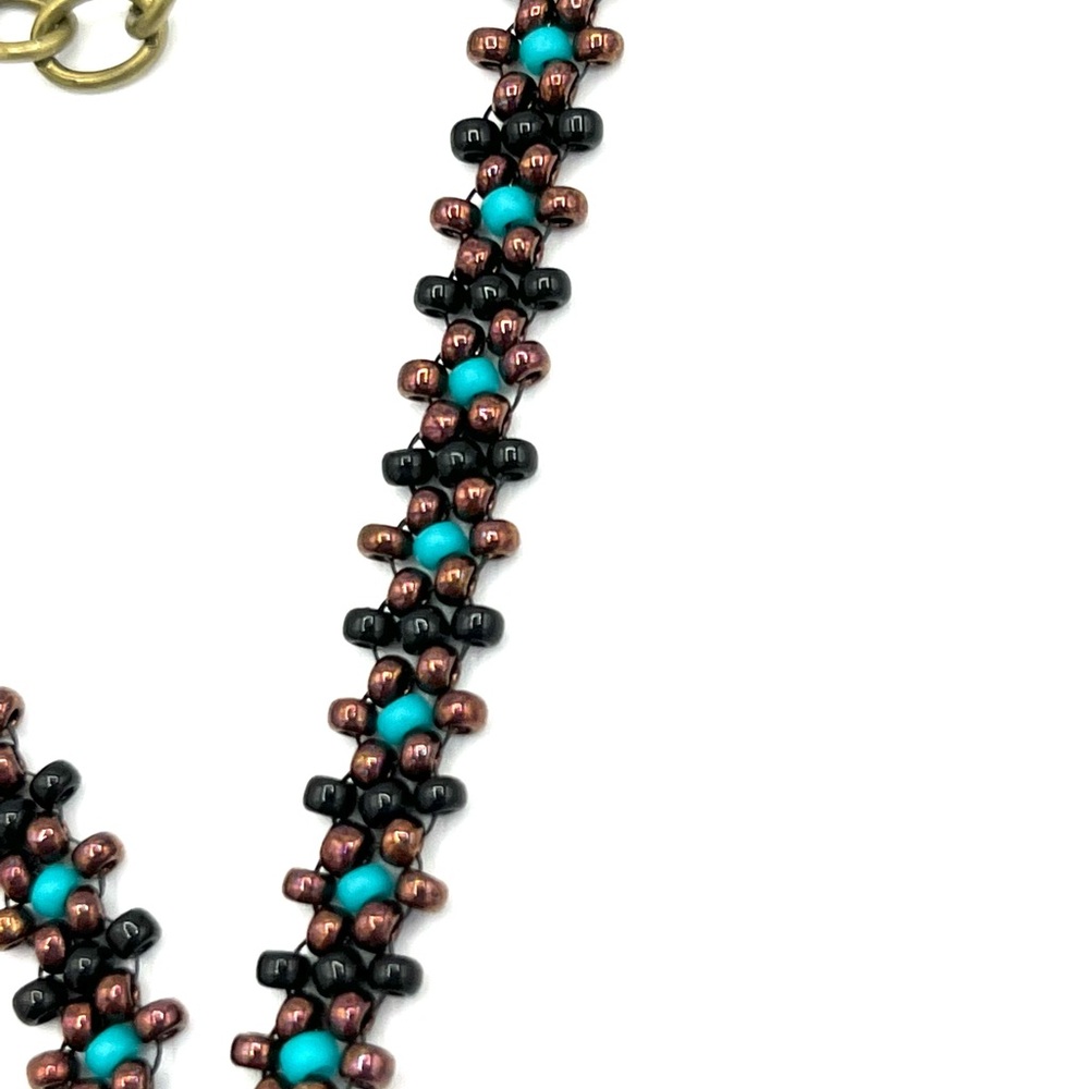 Hand Crafted Beaded Necklace with Aqua Pendant - Picture 11 of 11